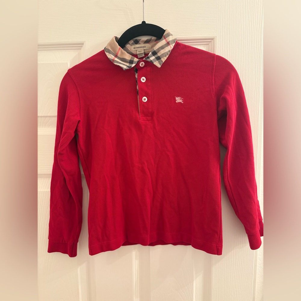 Burberry Kids Polo Shirt in Red with Check Collar